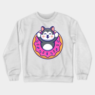 Cute husky with doughnut cartoon Crewneck Sweatshirt